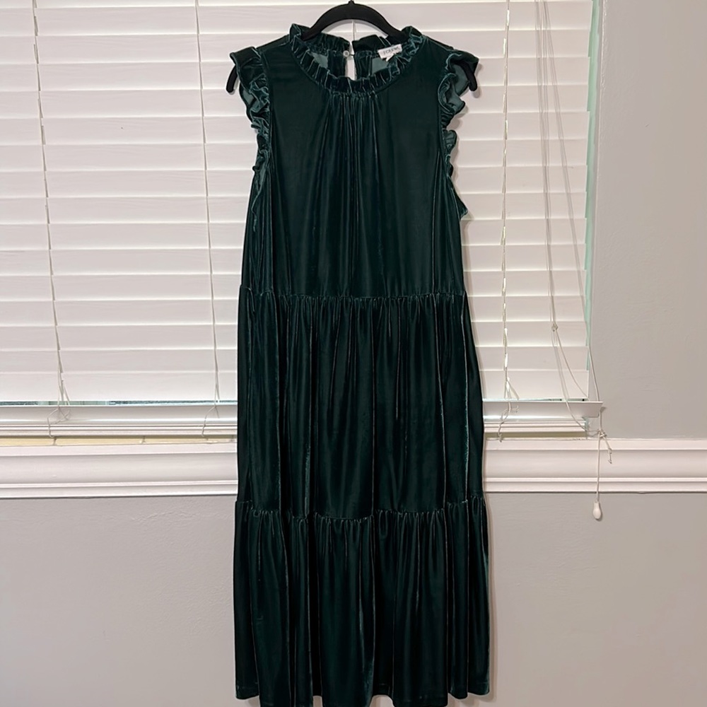 J.Crew Factory Holiday Velvet Midi Dress Hunter Green Size 12
